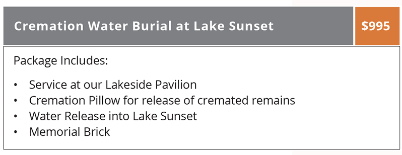 Water Burial Package at Lake Graceland, Marion, Indiana